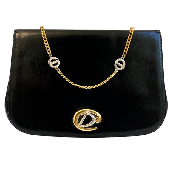 Dior Black Leather Shoulder Bag - CD Logo Hardware & Two-Tone Chain - Vintage - Picture 2 of 16
